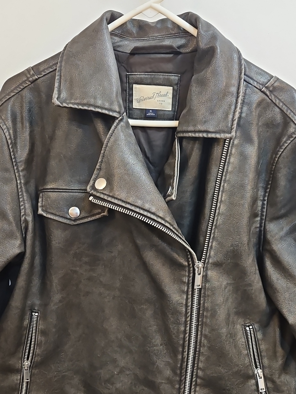 Universal Thread Black Faux Leather Biker Jacket with Zipper Details